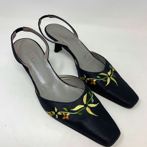 Classiques Entier Shoes - Classiques Entier sz 9 90s Vintage Kitten heel Mule Shoes Linen navy blue